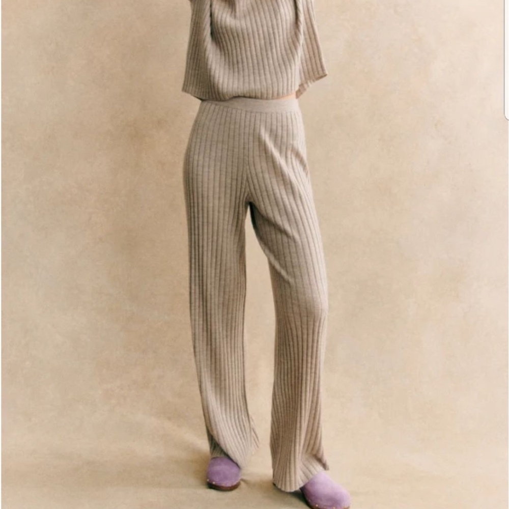 NWT Sézane Lazare Ribbed Knit Trousers in Sandstone Size S